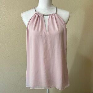 White House Black Market Pink Sleeveless Blouse with Metal Collar